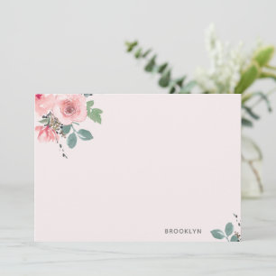 Personalisierte rosa florale Aquarell-Notizkarte Mitteilungskarte