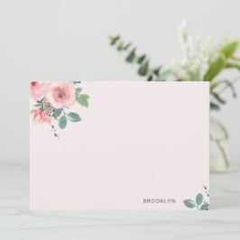 Personalisierte, rosa, florale Aquarellfarbenkarte Mitteilungskarte
