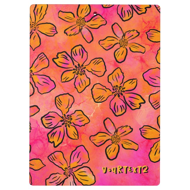 Personalisierte rosa florale Pop-Art Klemmbrett (Rückseite)
