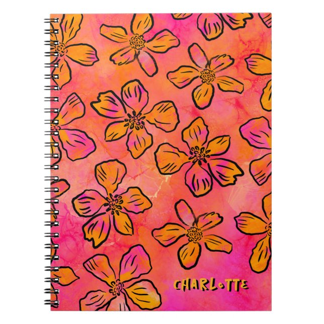 Personalisierte rosa florale Pop-Art Notizblock (Vorderseite)