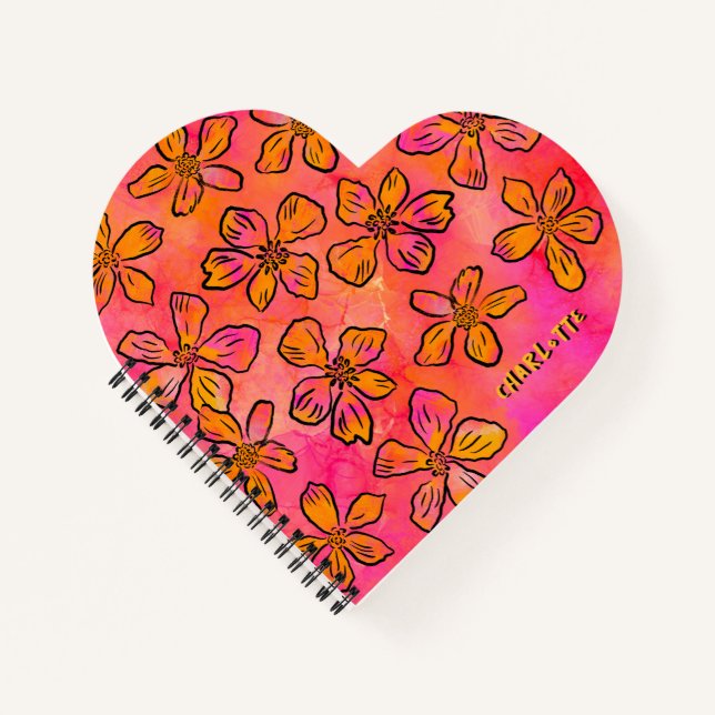 Personalisierte rosa florale Pop-Art Notizbuch (Vorderseite)