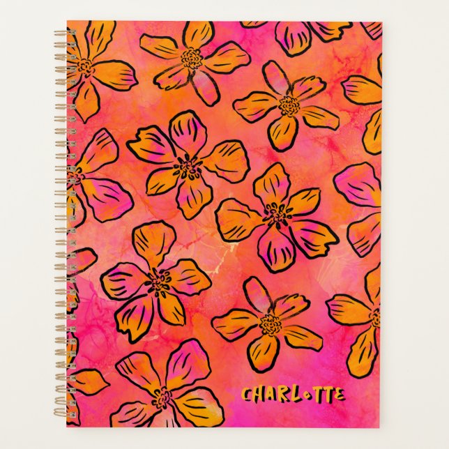 Personalisierte rosa florale Pop-Art Planer (Vorderseite)