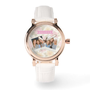 Personalisierte rosa florale weiche Pastellblumen Armbanduhr