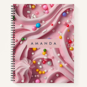 Personalisierte rosa Frosting-Swirle mit Streuseln Notizbuch