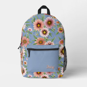 Personalisierte rosa Gänseblümchen Florale Botanis Bedruckter Rucksack
