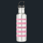 Personalisierte rosa gestreifte Wasser-Flasche Trinkflasche<br><div class="desc">Diese hübsche Wasserflasche des rostfreien Stahls mit rosa Streifen ist mit Ihrem Namen personalisiert.</div>