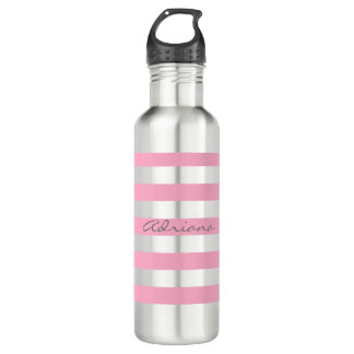 Personalisierte rosa gestreifte Wasser-Flasche Trinkflasche