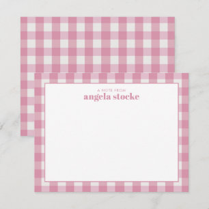 Personalisierte rosa Gingham-Notizkarte Mitteilungskarte