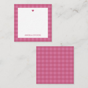 Personalisierte rosa Gingham-Notizkarte Mitteilungskarte