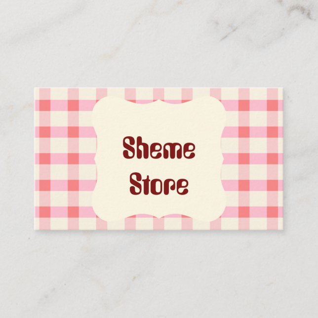 Personalisierte rosa Gingham Visitenkarte | Benutz (Vorderseite)
