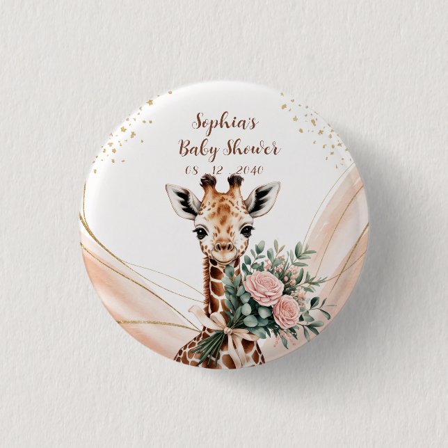 Personalisierte Rosa Giraffe Kinderdusche Butto Button (Vorderseite)