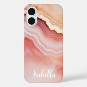 Personalisierte Rosa Gold Agate Marble iPhone 16 Hülle