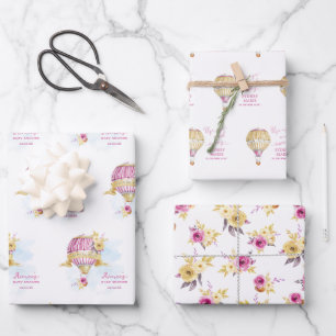 Personalisierte Rosa-Gold-Luftballons Geschenkpapier Set