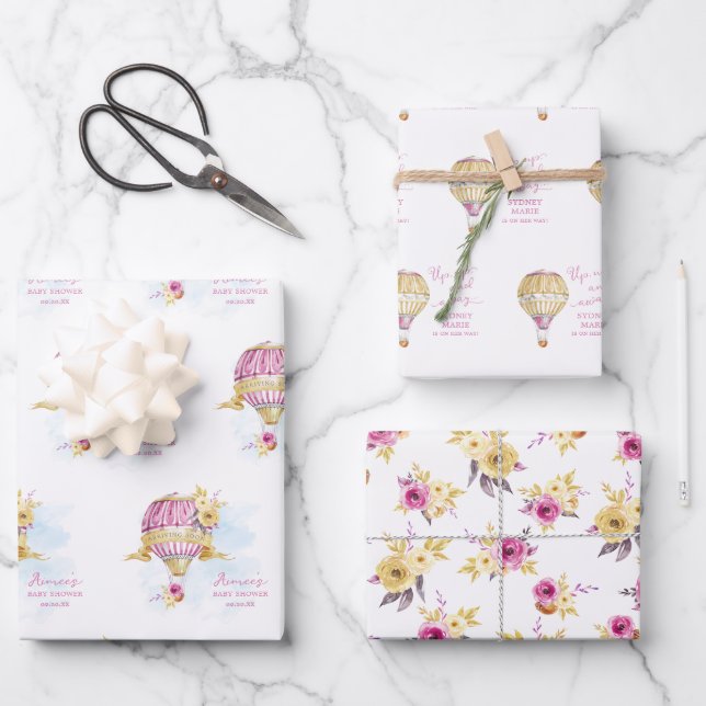 Personalisierte Rosa-Gold-Luftballons Geschenkpapier Set (Vorderseite)