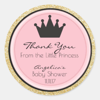Personalisierte rosa Golddrucke Baby Duschmarken Runder Aufkleber