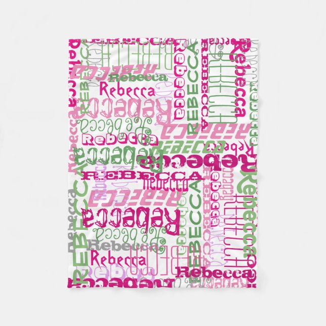 Personalisierte Rosa/Grüne Individuelle Name Colla Fleecedecke (Vorderseite)