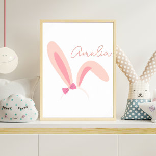 Personalisierte rosa Hasenohren Kinderzimmer-Wandk Poster