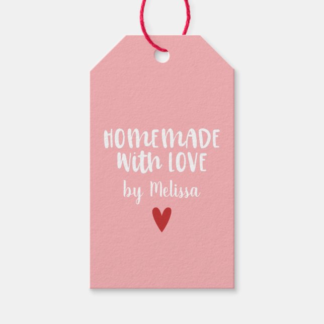 Personalisierte Rosa hausgemachte Liebe Herz Geschenkanhänger (Vorderseite)