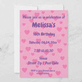 Personalisierte Rosa Herz-Party Einladung