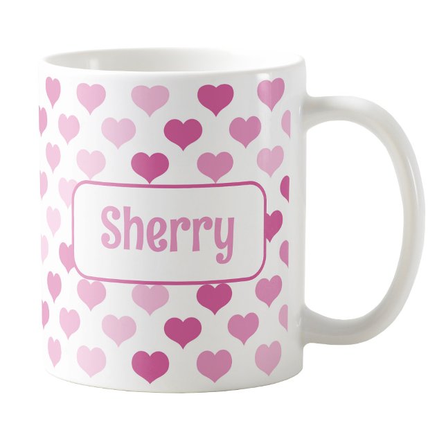 Personalisierte Rosa Herz-Tasse Kaffeetasse (Personalized Pink Hearts Mug at Amy's Coffee Mugs on Zazzle. )