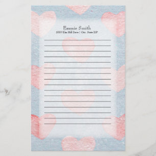 Personalisierte rosa Herzen auf blauem Wasser Briefpapier