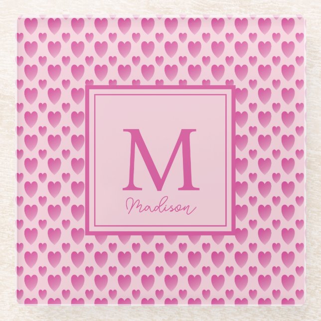Personalisierte rosa Herzen Glasuntersetzer (Vorderseite)