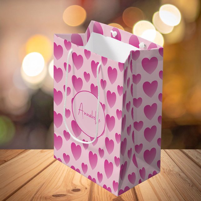 Personalisierte rosa Herzen Mittlere Geschenktüte (Von Creator hochgeladen)