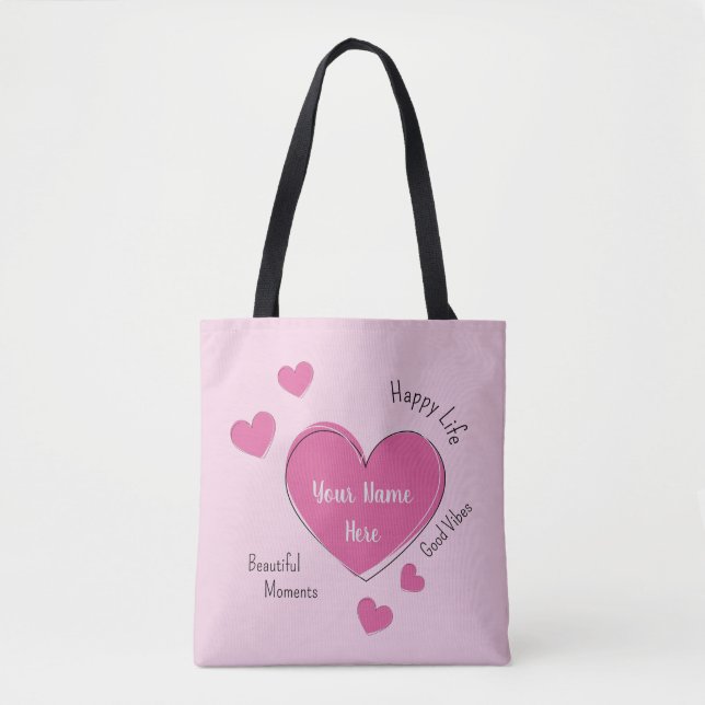 Personalisierte rosa Herzen-Tasche (Vorderseite)