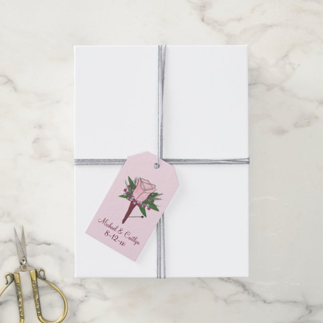 Personalisierte Rosa-Hochzeit-Blume Geschenkanhänger (Mit Garn)