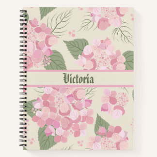 Personalisierte rosa Hortensien-Blumen Notizbuch