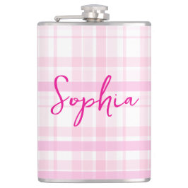 Personalisierte rosa karierte Flasche mit Namen Flachmann