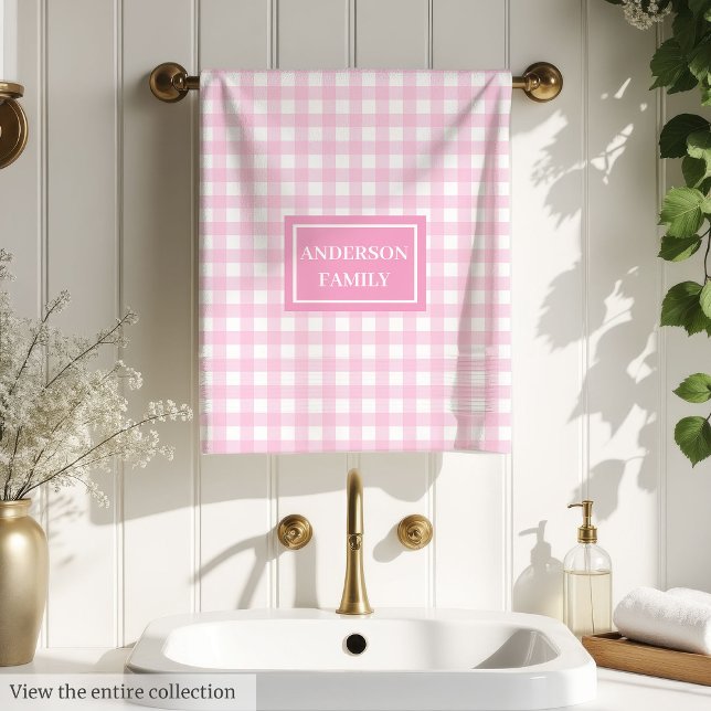 Personalisierte rosa karierte Handtücher Chic benu (Personalized Pink Plaid Towels Chic Custom Name Set)