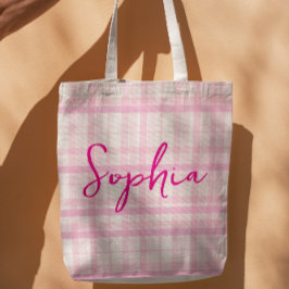 Personalisierte rosa karierte Namens-Tasche