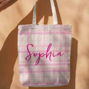 Personalisierte rosa karierte Namens-Tasche