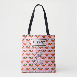 Personalisierte rosa karierte Osterhasen-Tasche