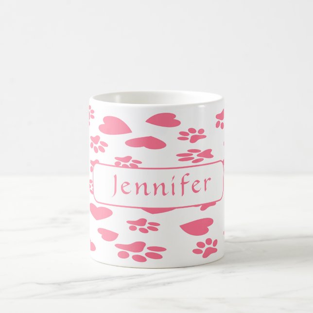 Personalisierte rosa Katzenpaw-Prints Name anpasse Kaffeetasse (Mittel)