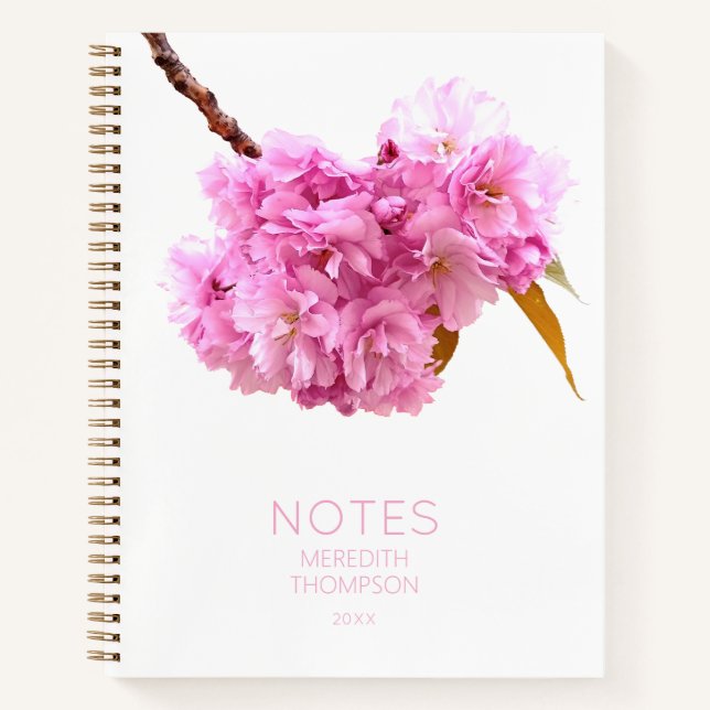 Personalisierte rosa Kirschblüten-Blumen Notizbuch (Vorderseite)