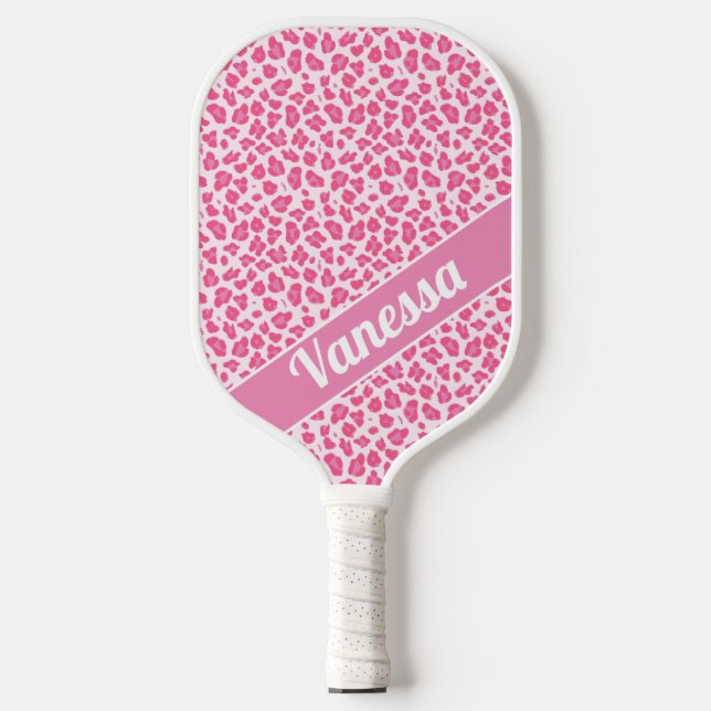 Personalisierte Rosa Leopard Print - Mädchen Pickleball Schläger (Vorderseite)