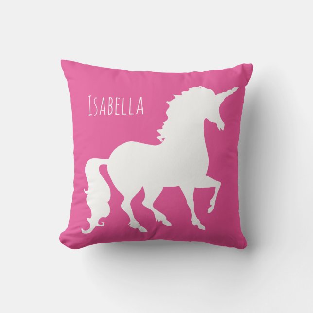 Personalisierte rosa lila Unicorn-Silhouette Girly Kissen (Vorderseite)