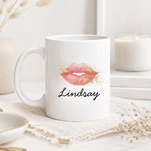 Personalisierte rosa Lippen Glitter  Kaffeetasse