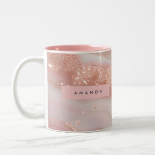 Personalisierte Rosa Marmor Glanz Rose Gold Zweifarbige Tasse