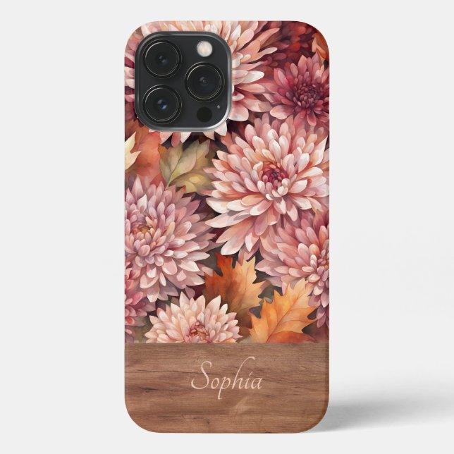 Personalisierte Rosa Mäuse und Holzblumen iPhone Hülle (Rückseite)