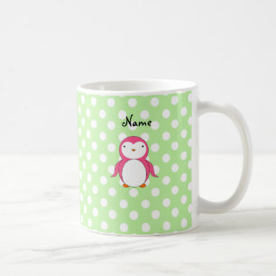 Personalisierte rosa Penguingrün-Polkanamenspunkt Tasse