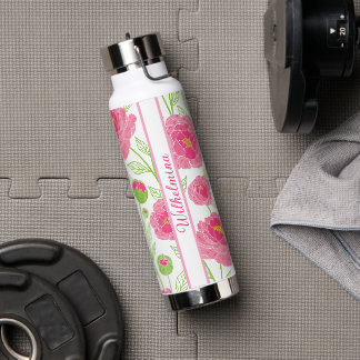 Personalisierte rosa Pfingstrose-Blumen Trinkflasche