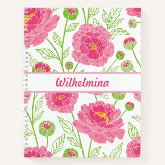 Personalisierte rosa Pfingstrose-Blumenmuster Notizbuch