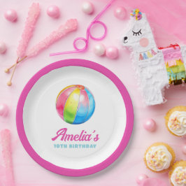 Personalisierte rosa Poolparty Pappteller
