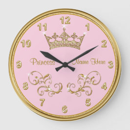 Personalisierte ROSA Prinzessin Clock mit Große Wanduhr