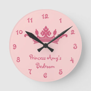 Personalisierte Rosa Prinzessin Girl's Bedroom Runde Wanduhr