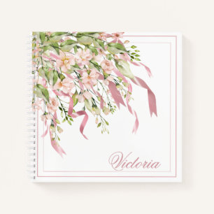 Personalisierte Rosa Ribbons Grüne Elegante Name Notizbuch
