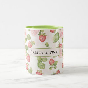Personalisierte rosa Rosen Erdbeeren Zweifarbige Tasse